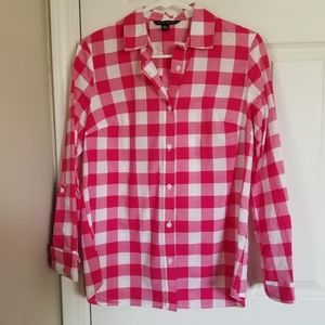 Pink plaid button down top